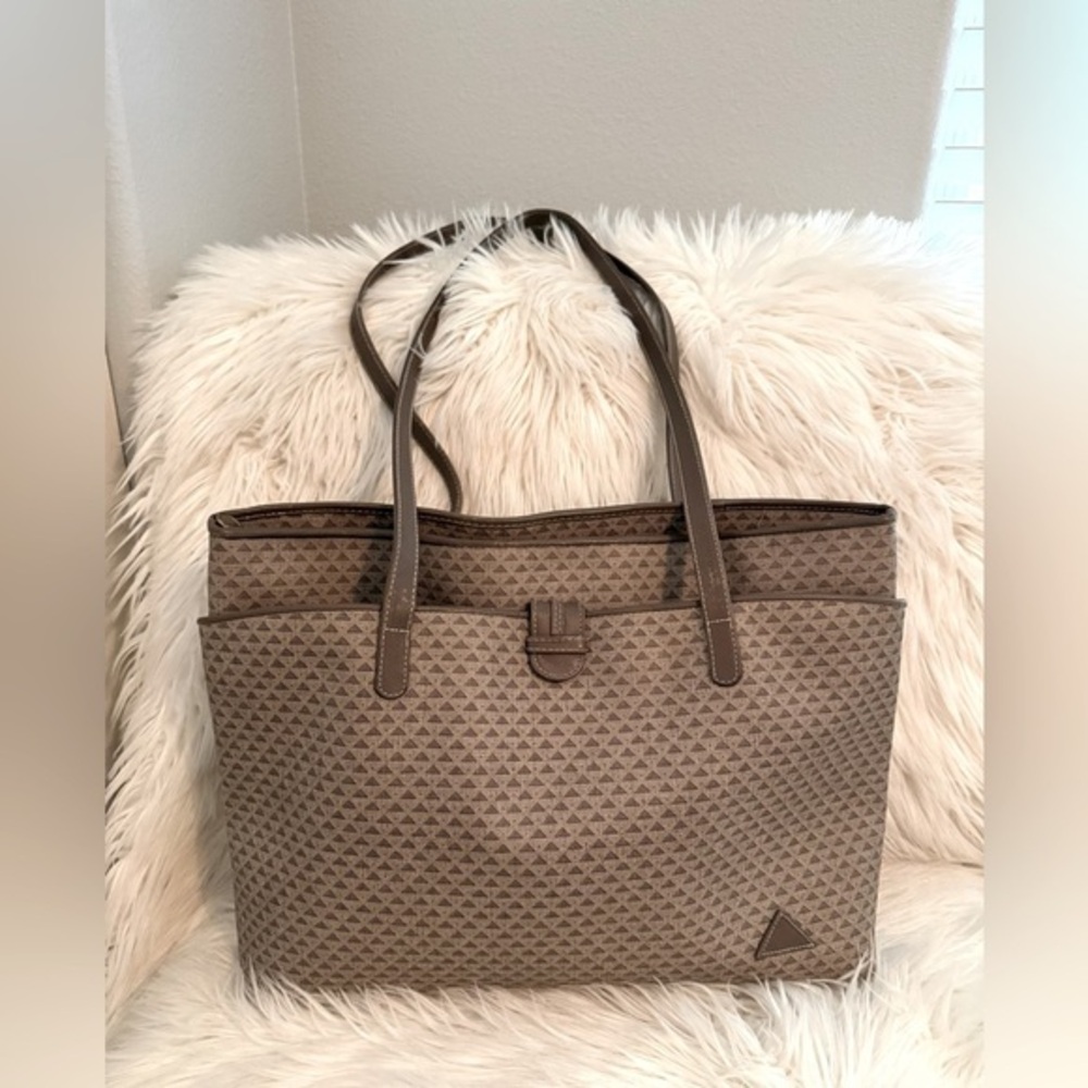 Liz Claiborne 1984 Vintage Taupe Geometric Tote Bag